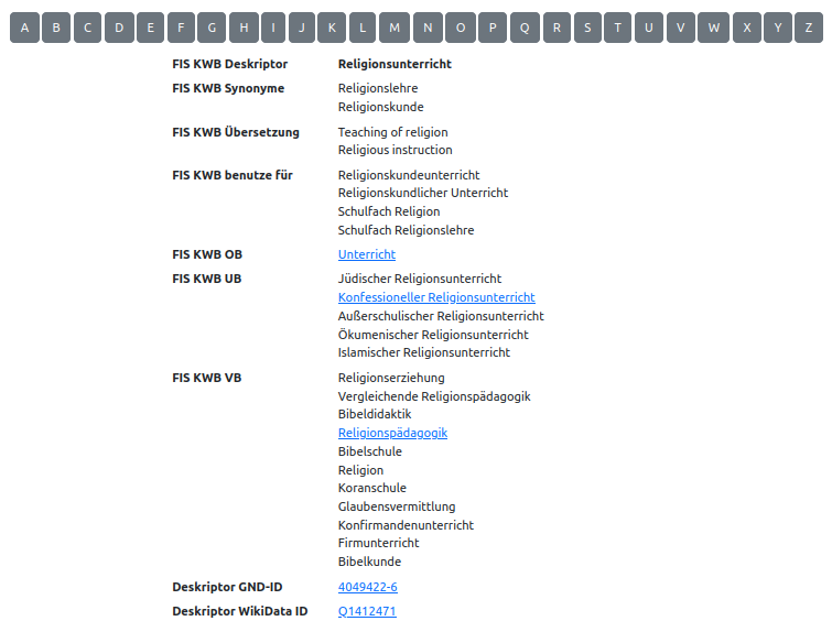 Screenshot Demoseite Religionsunterricht